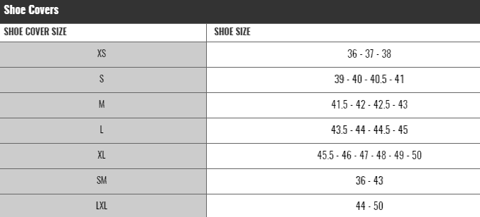 Garneau shoe cover sizing chart Garneau shoe cover sizing chart