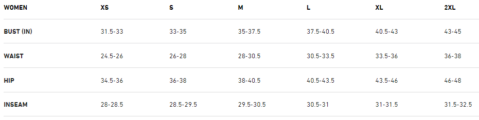 Sugoi women's apparel sizing