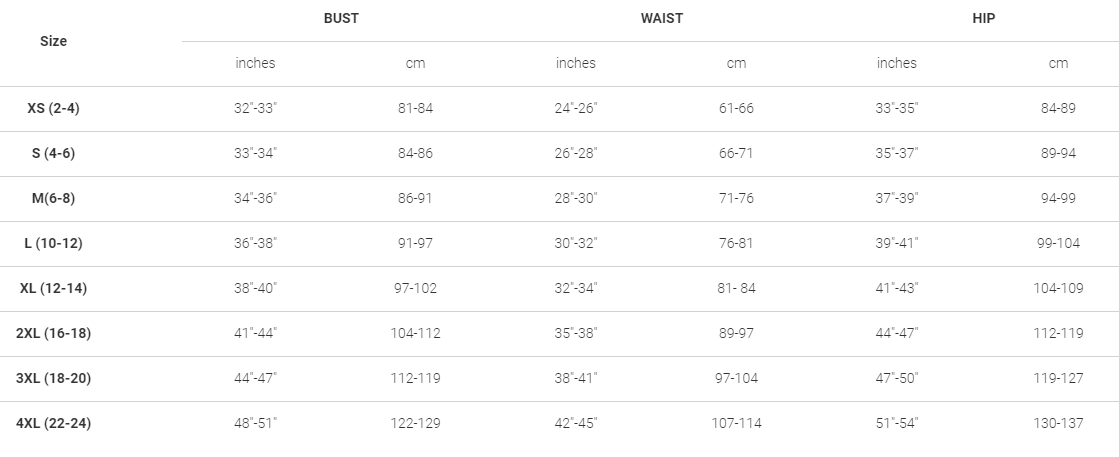 Bontrager women's sizing chart