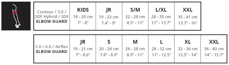Leatt elbow guards sizing chart