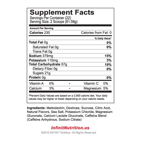 Infinit :Jet Fuel nutritional information Infinit :Jet Fuel nutritional information