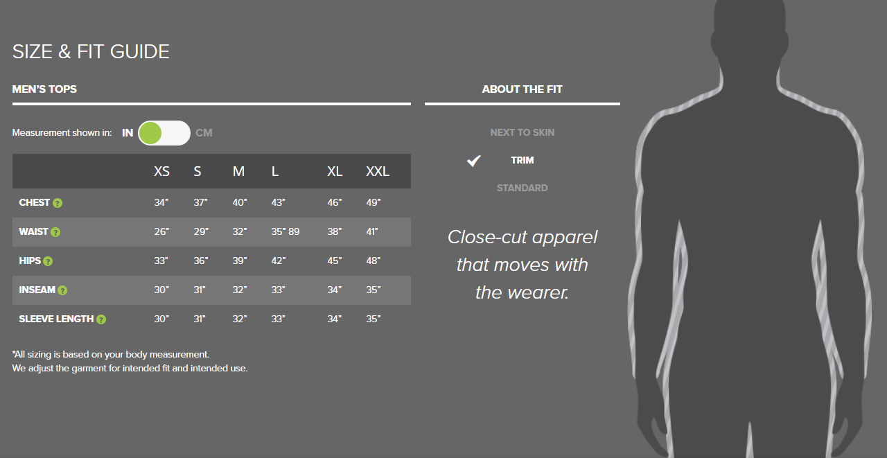 Louis Garneau men's sizing chart