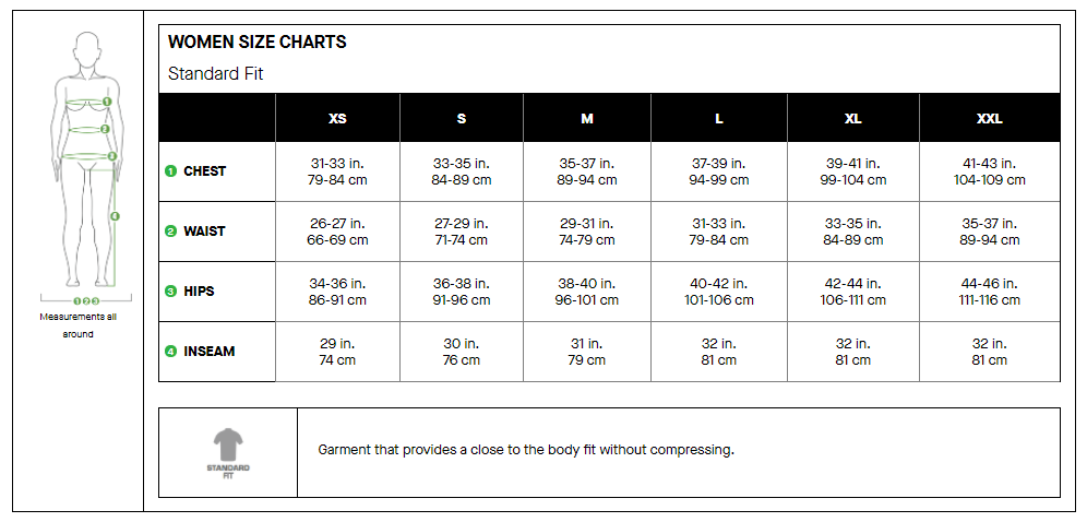 Garneau womens apparel sizing chart